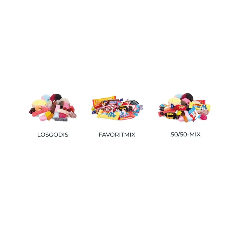Lösgodis, favoritmix och 50/50-mix