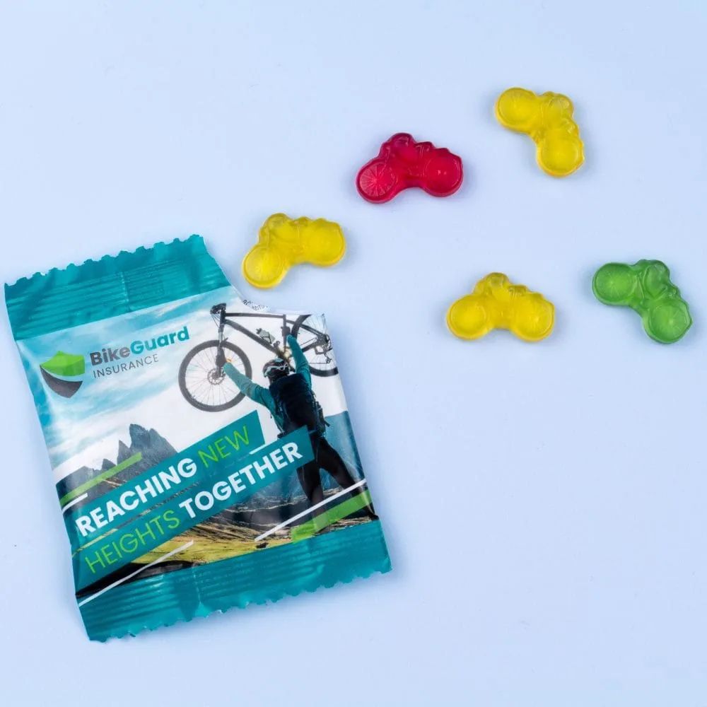 Minipåse med tryck och formade gelégodisar