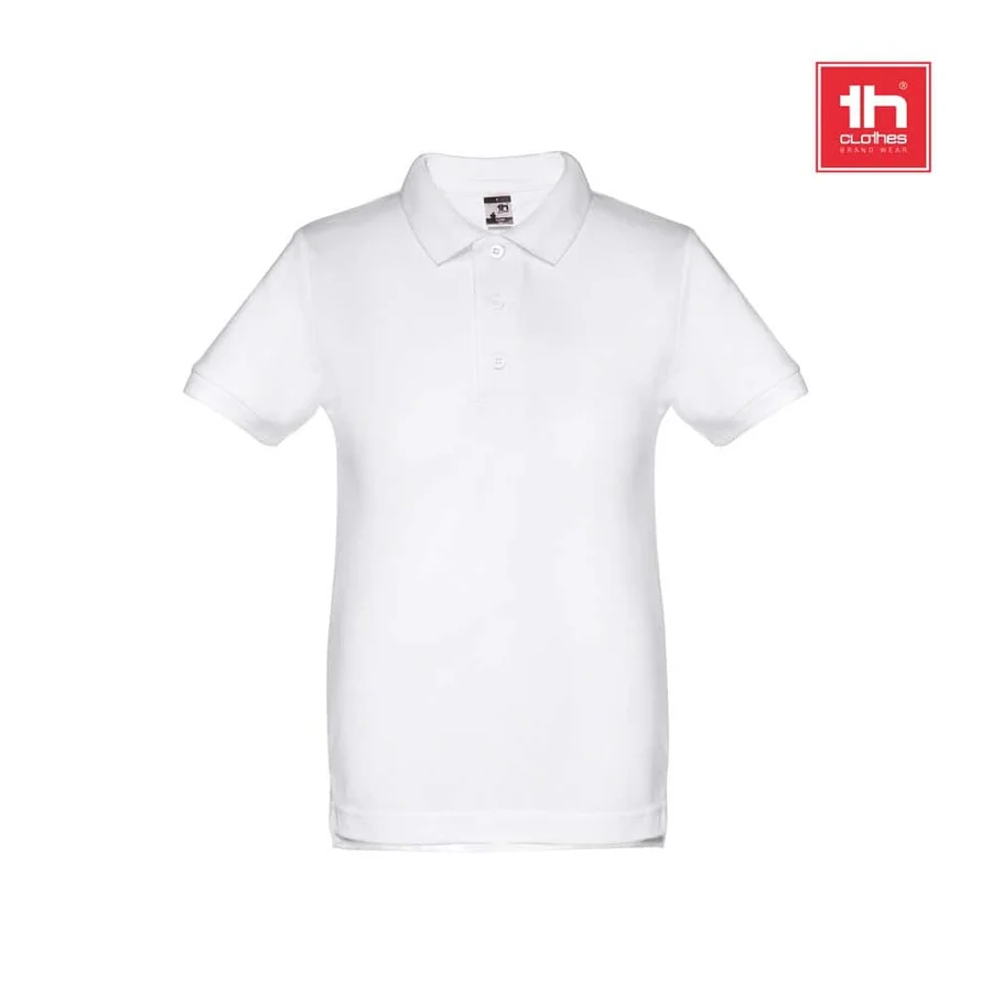 THC ADAM KIDS WH. Kortärmad pikétröja för barn (unisex). vit färg