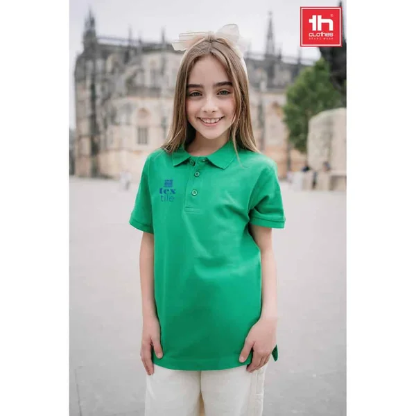 THC ADAM KIDS. Kortärmad bomullspikétröja för barn (unisex) – profilreklam med tryck från ExpoTryck