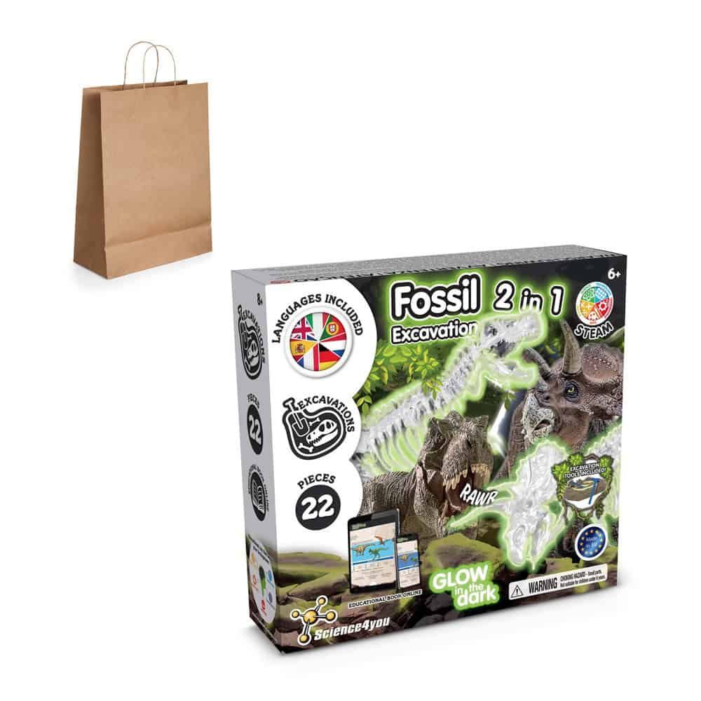 2 in 1 Fossil Excavation Kit III. Pedagogiskt spel levereras med en presentpåse av kraftpapper (115 g/m²) – profilreklam med tryck från ExpoTryck