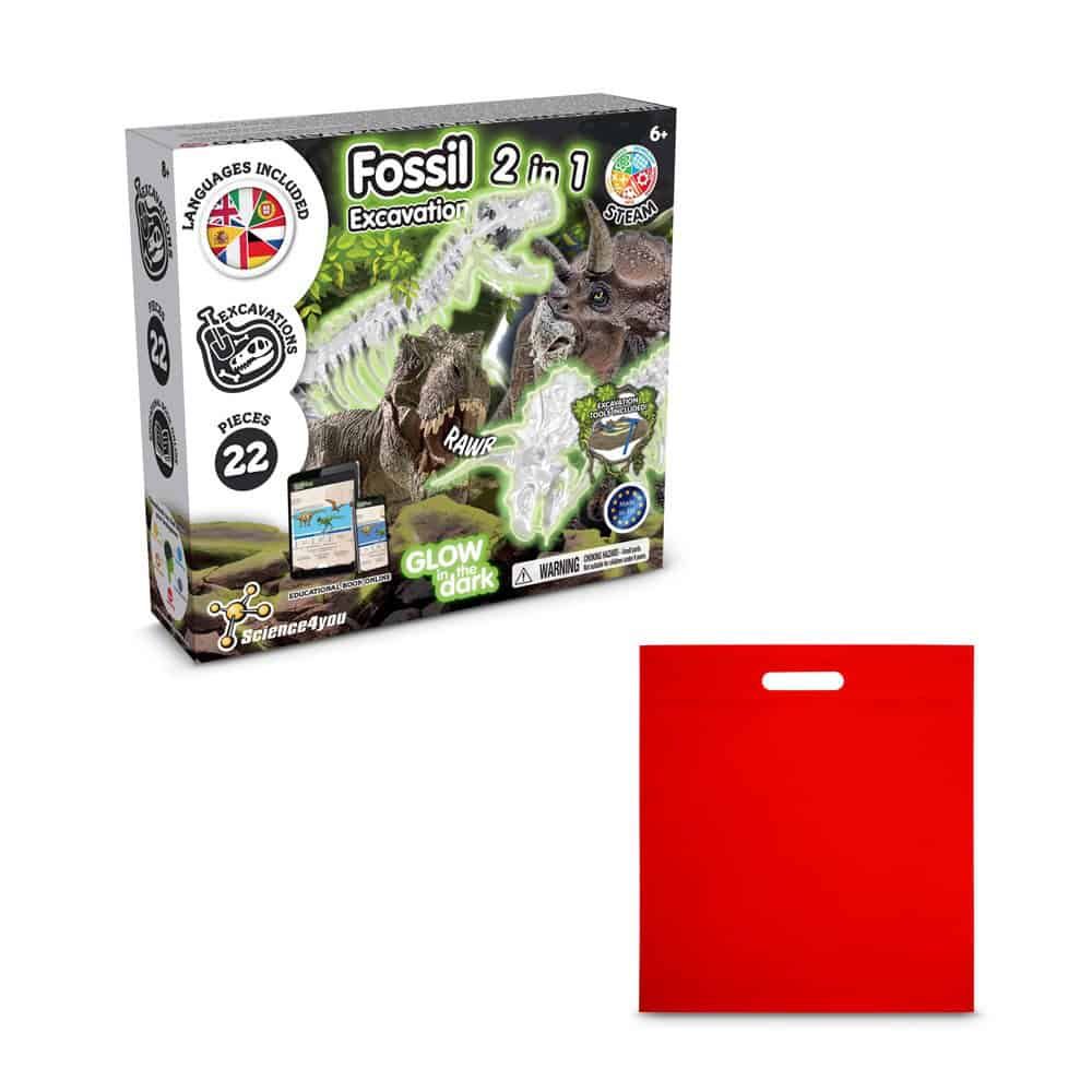 2 in 1 Fossil Excavation Kit IV. Pedagogiskt spel levereras med en non-woven presentpåse (80 g/m²)