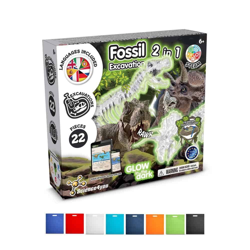 2 in 1 Fossil Excavation Kit IV. Pedagogiskt spel levereras med en non-woven presentpåse (80 g/m²) – profilreklam med tryck från ExpoTryck