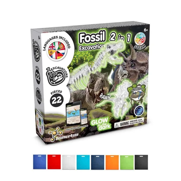 2 in 1 Fossil Excavation Kit IV. Pedagogiskt spel levereras med en non-woven presentpåse (80 g/m²) – profilreklam med tryck från ExpoTryck