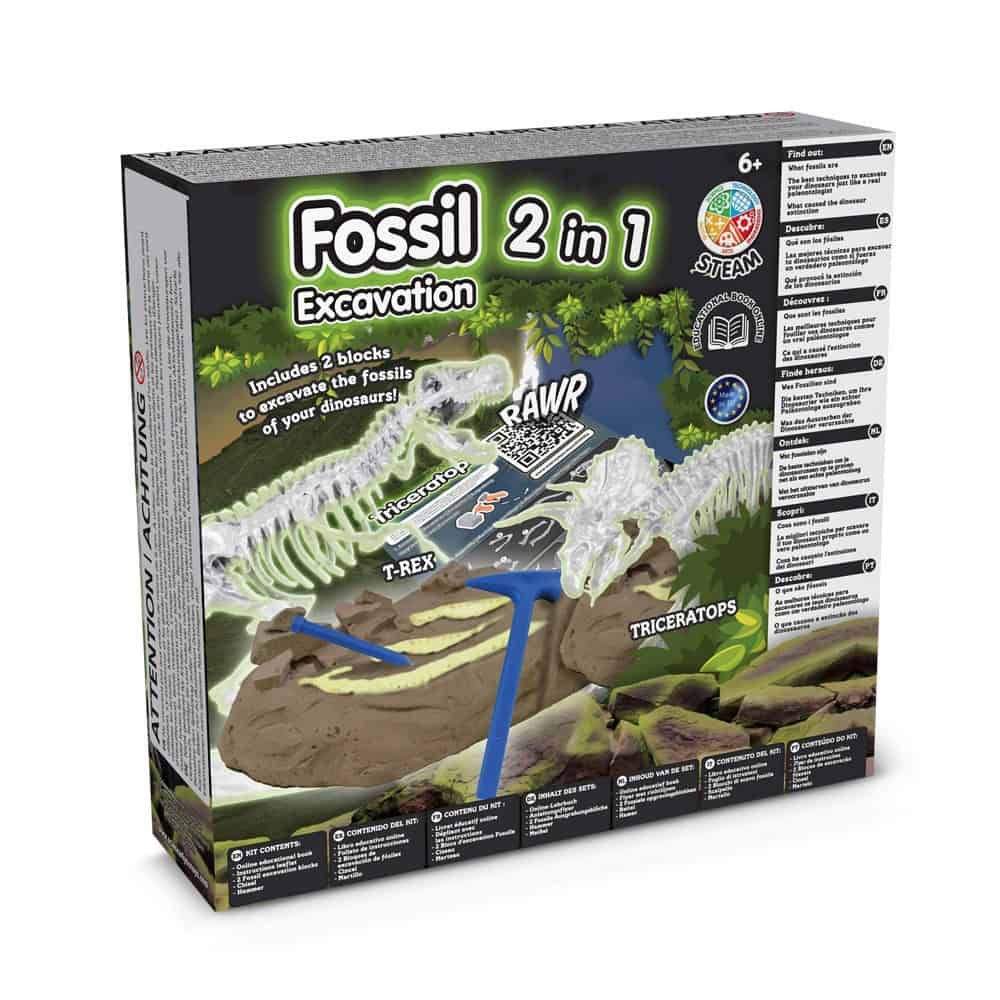 2 in 1 Fossil Excavation Kit V. Pedagogiskt spel levereras med en 190T vikbar presentpåse