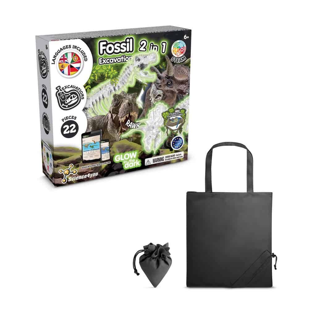 2 in 1 Fossil Excavation Kit V. Pedagogiskt spel levereras med en 190T vikbar presentpåse