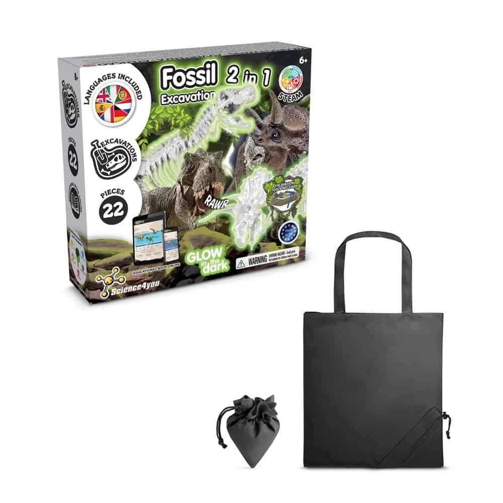 2 in 1 Fossil Excavation Kit V. Pedagogiskt spel levereras med en 190T vikbar presentpåse