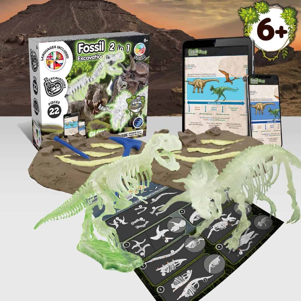 2 in 1 Fossil Excavation Kit V. Pedagogiskt spel levereras med en 190T vikbar presentpåse