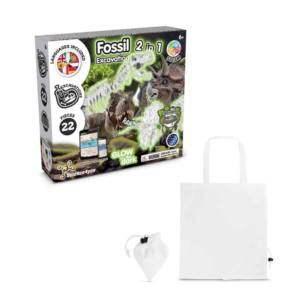 2 in 1 Fossil Excavation Kit V. Pedagogiskt spel levereras med en 190T vikbar presentpåse
