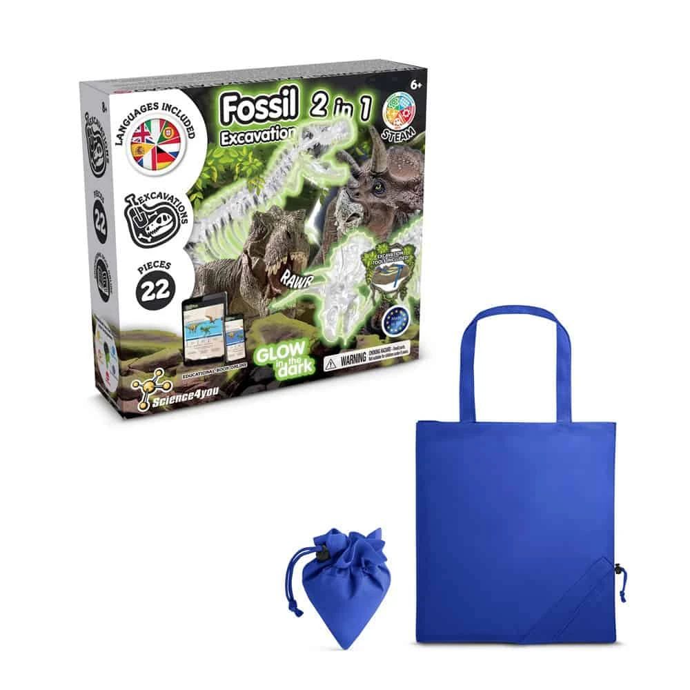 2 in 1 Fossil Excavation Kit V. Pedagogiskt spel levereras med en 190T vikbar presentpåse
