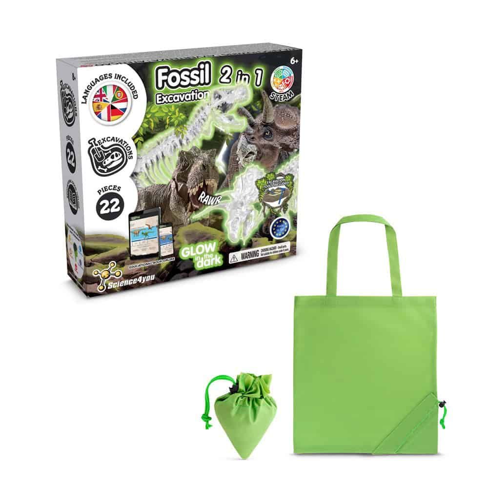2 in 1 Fossil Excavation Kit V. Pedagogiskt spel levereras med en 190T vikbar presentpåse