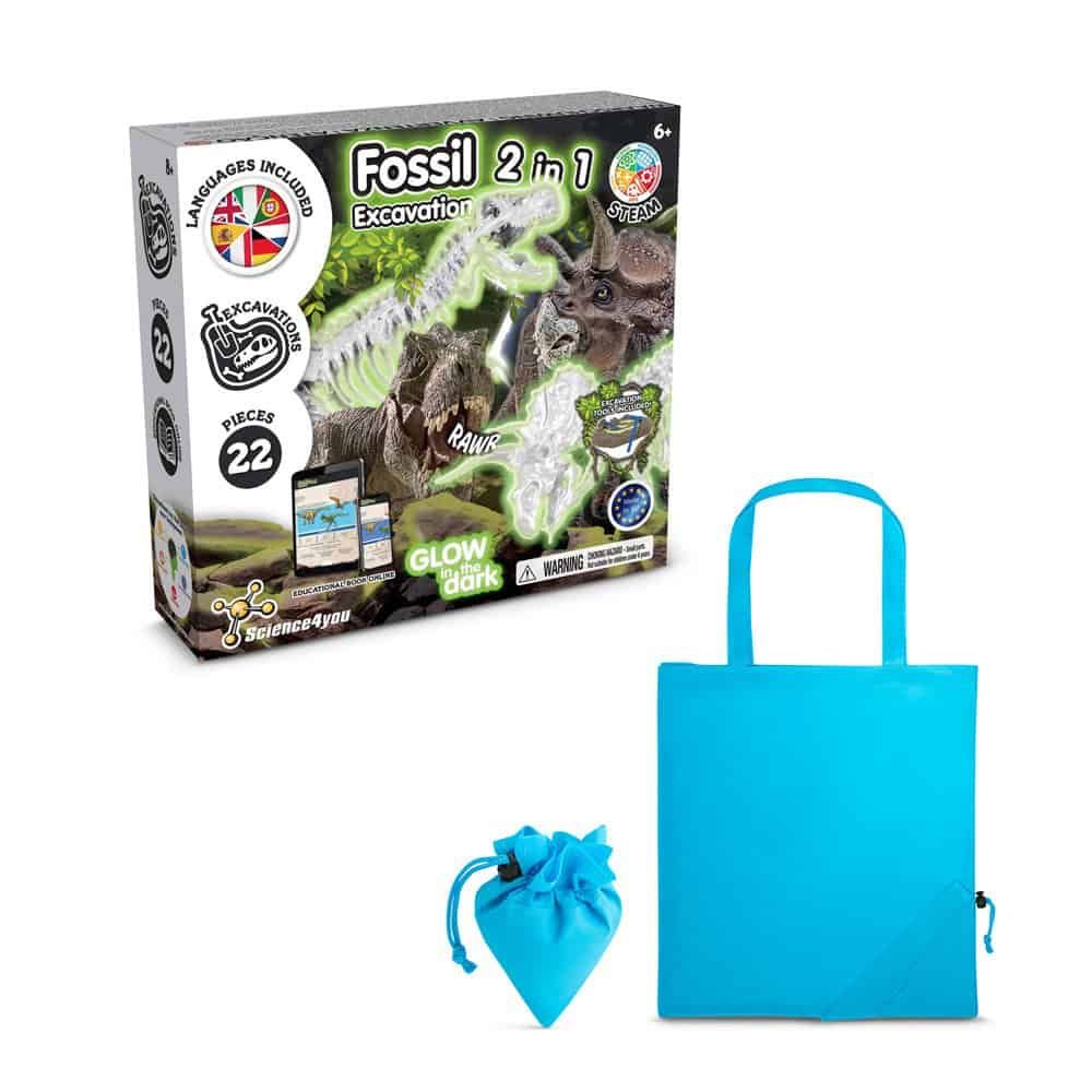 2 in 1 Fossil Excavation Kit V. Pedagogiskt spel levereras med en 190T vikbar presentpåse