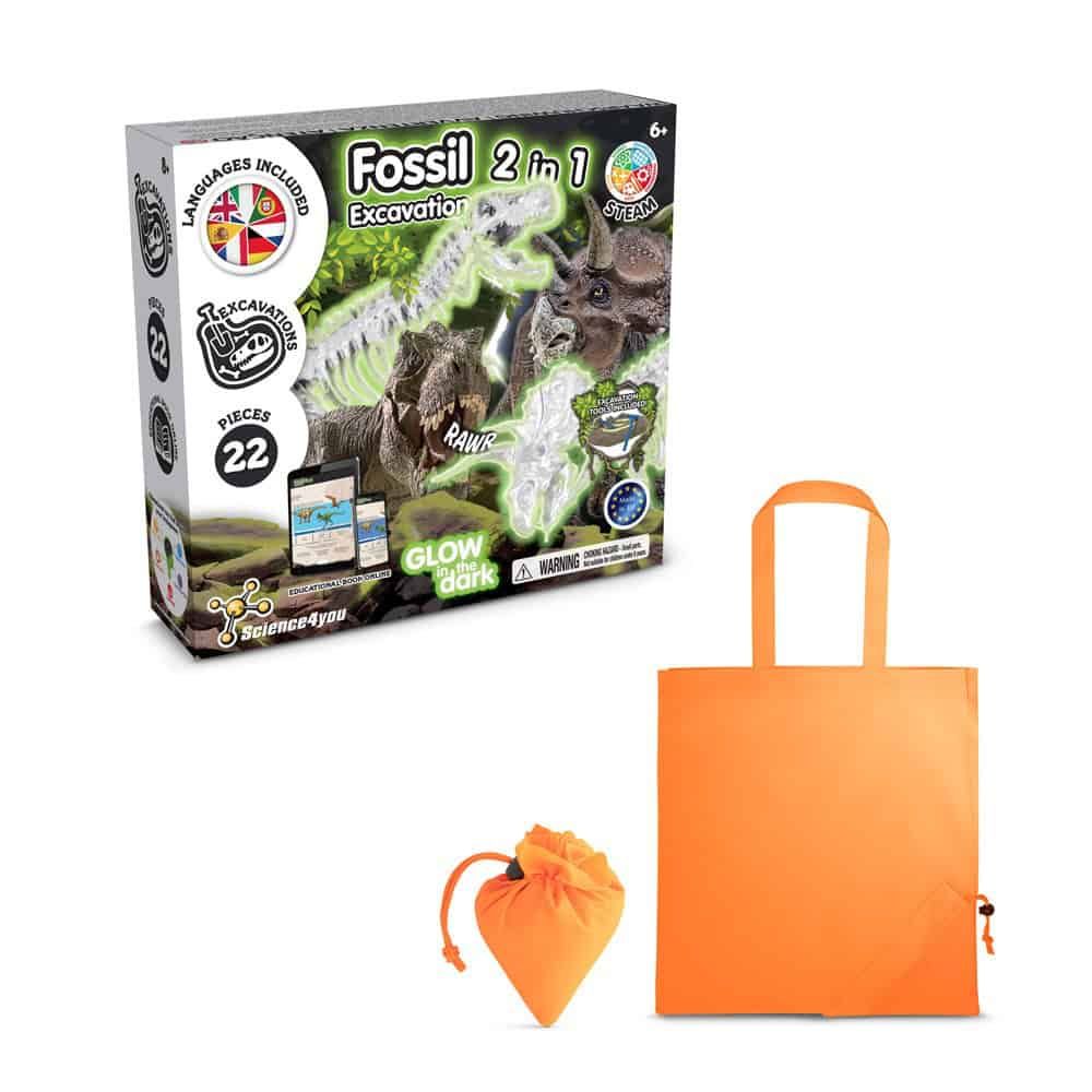 2 in 1 Fossil Excavation Kit V. Pedagogiskt spel levereras med en 190T vikbar presentpåse