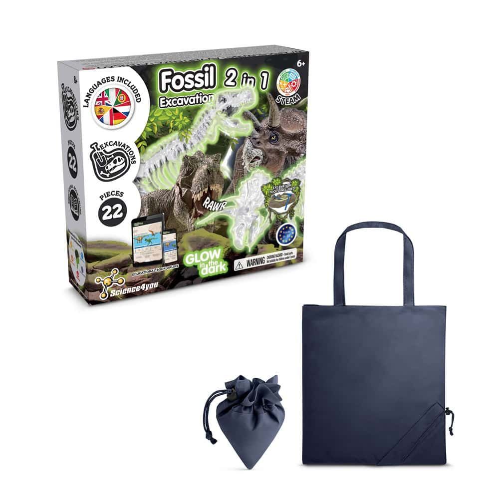 2 in 1 Fossil Excavation Kit V. Pedagogiskt spel levereras med en 190T vikbar presentpåse