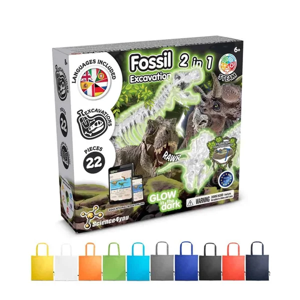 2 in 1 Fossil Excavation Kit V. Pedagogiskt spel levereras med en 190T vikbar presentpåse – profilreklam med tryck från ExpoTryck