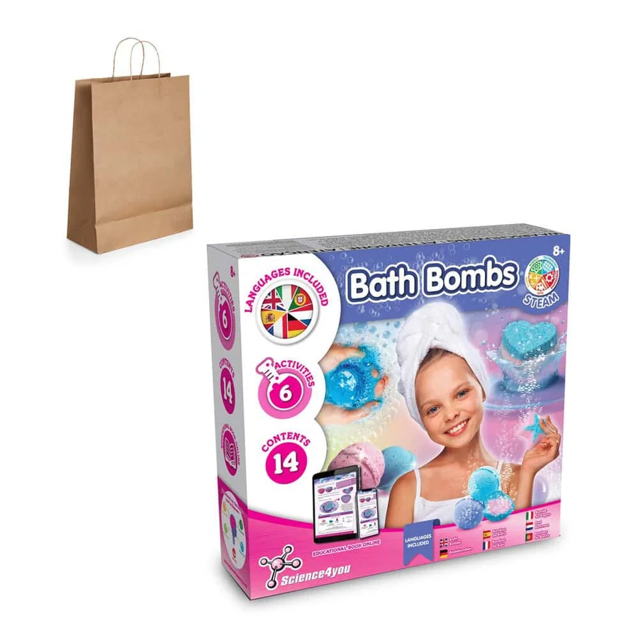 Bath Bombs Kit III. Pedagogiskt spel levereras med en presentpåse av kraftpapper (115 g/m²)