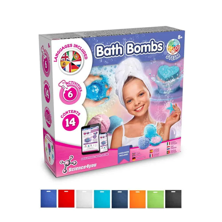 Bath Bombs Kit IV. Pedagogiskt spel levereras med en non-woven presentpåse (80 g/m²)