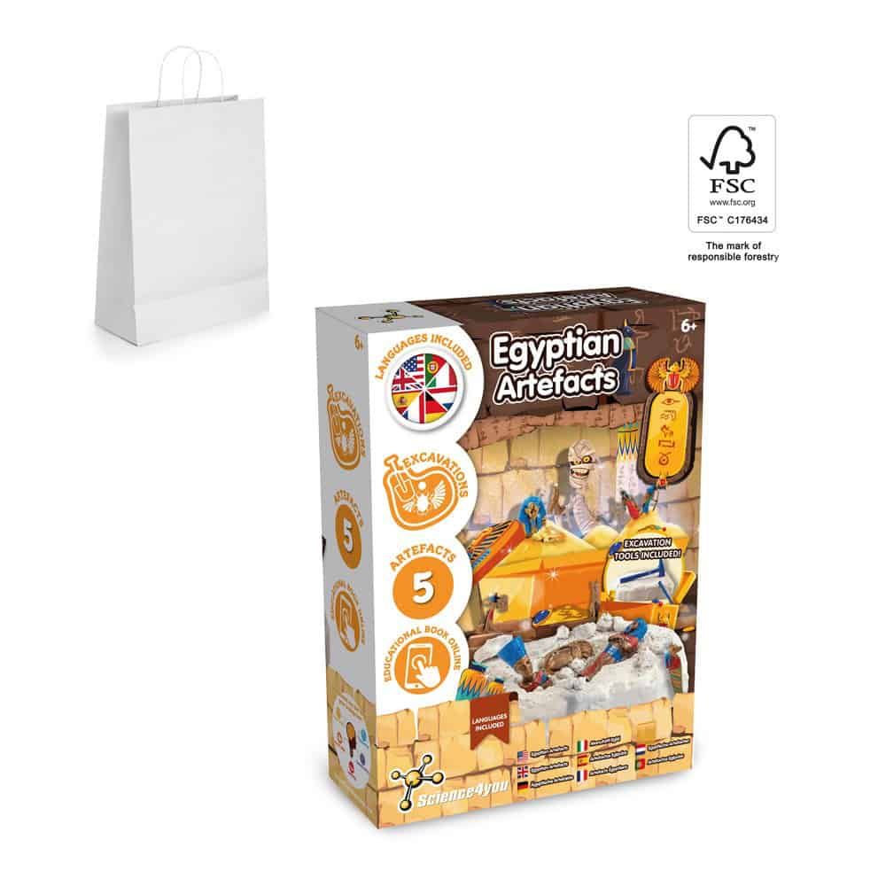 Ancient Egypt Excavation Kit II. Pedagogiskt spel levereras med en presentpåse av kraftpapper (90 g/m²), gjord av FSC™-certifierat material och andra kontrollerade material – profilreklam med tryck från ExpoTryck