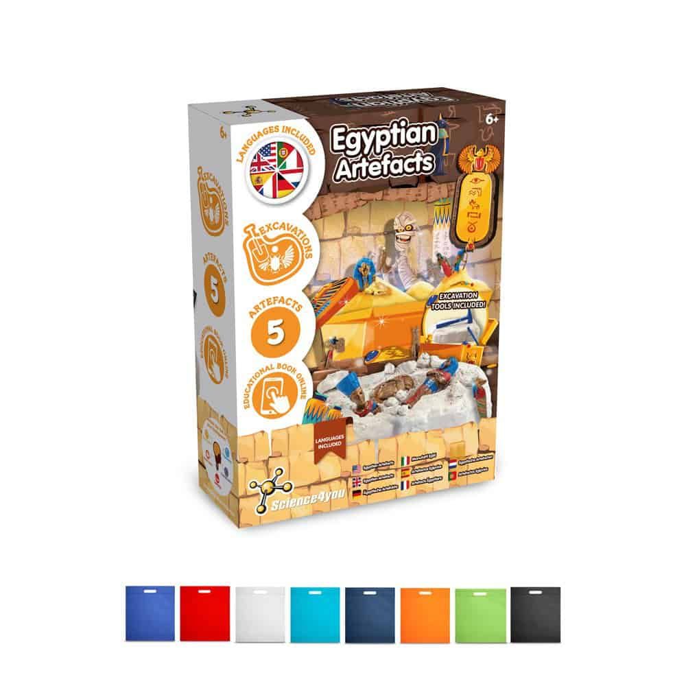 Ancient Egypt Excavation Kit IV. Pedagogiskt spel levereras med en non-woven presentpåse (80 g/m²) – profilreklam med tryck från ExpoTryck