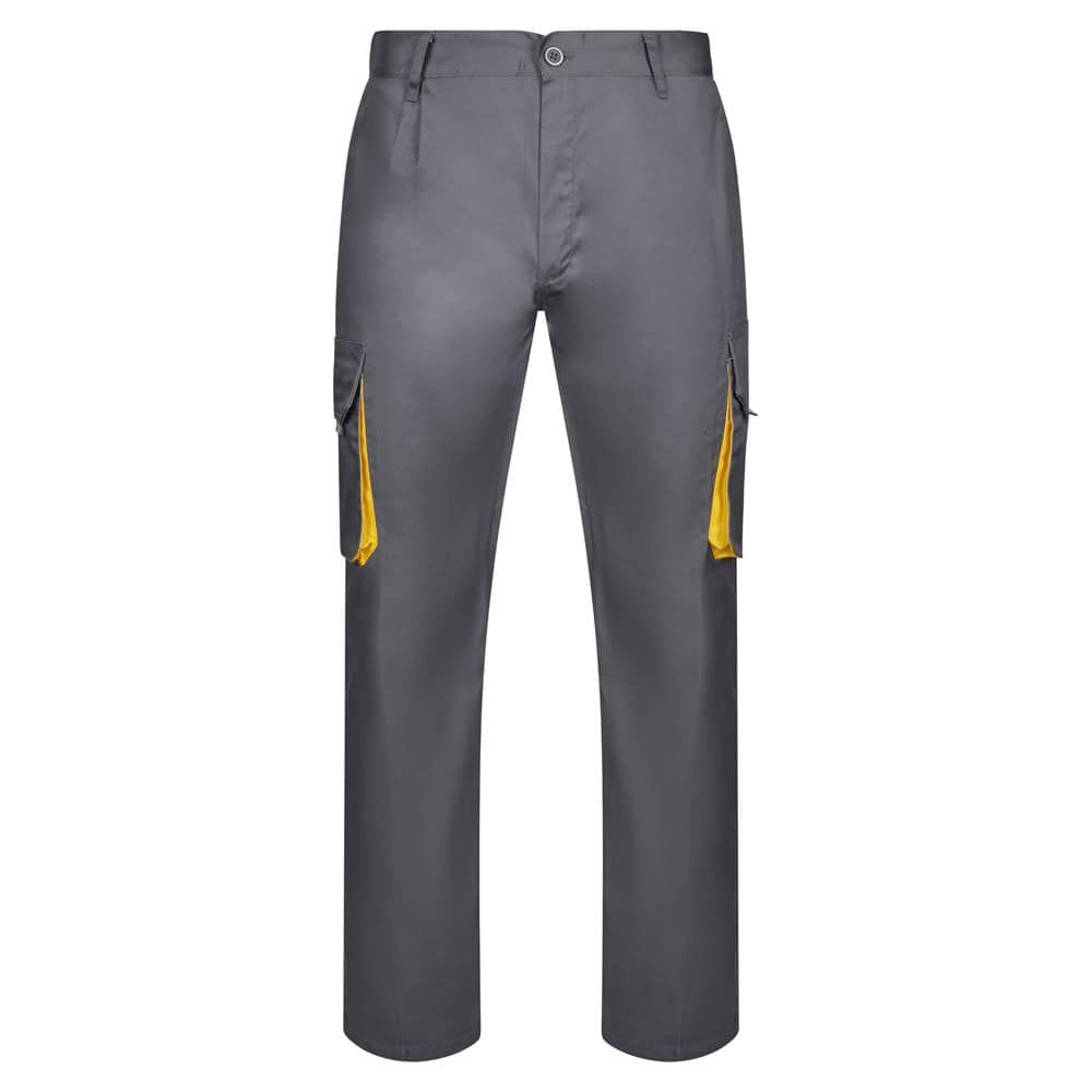 VL HYPNOS. Tvåfärgade byxor i twill med flera fickor (200g/m²), i bomull (35%) och polyester (65%)