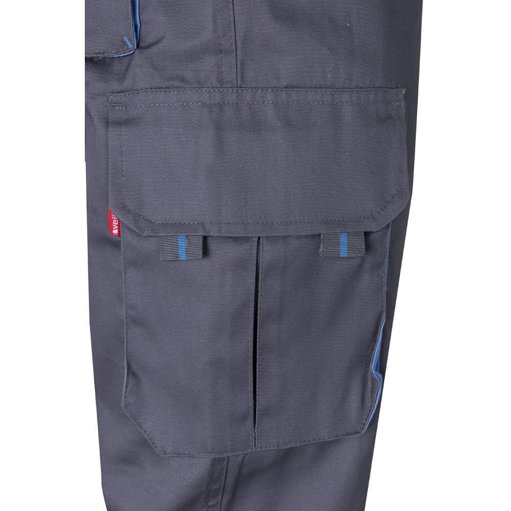 VL HYPNOS. Tvåfärgade byxor i twill med flera fickor (200g/m²), i bomull (35%) och polyester (65%)