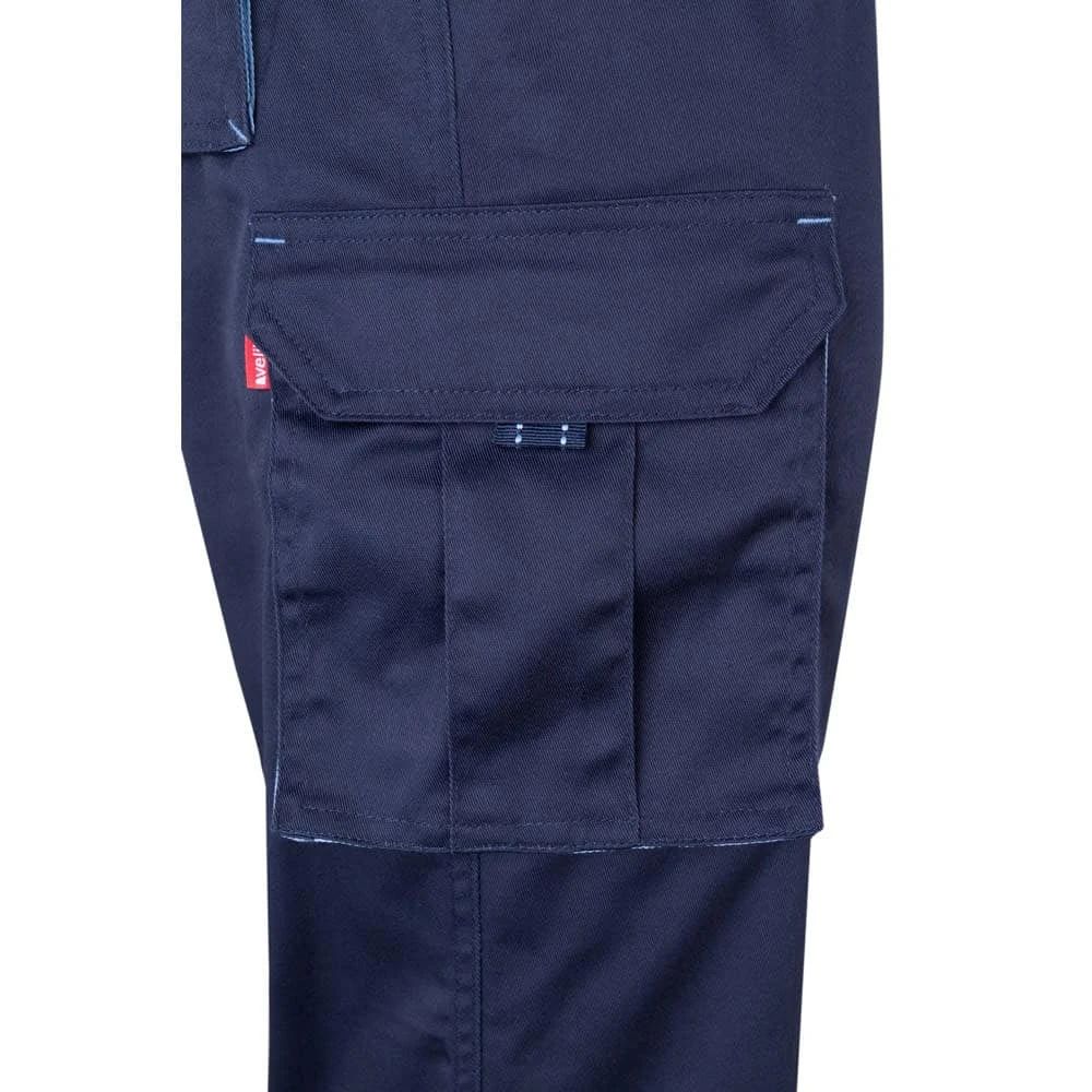 VL HYPNOS. Tvåfärgade byxor i twill med flera fickor (200g/m²), i bomull (35%) och polyester (65%)