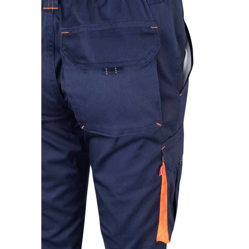 VL FIDES. Tvåfärgade stretchbyxor med flera fickor (240g/m²), i bomull (46%), EME (38%) och polyester (16%)