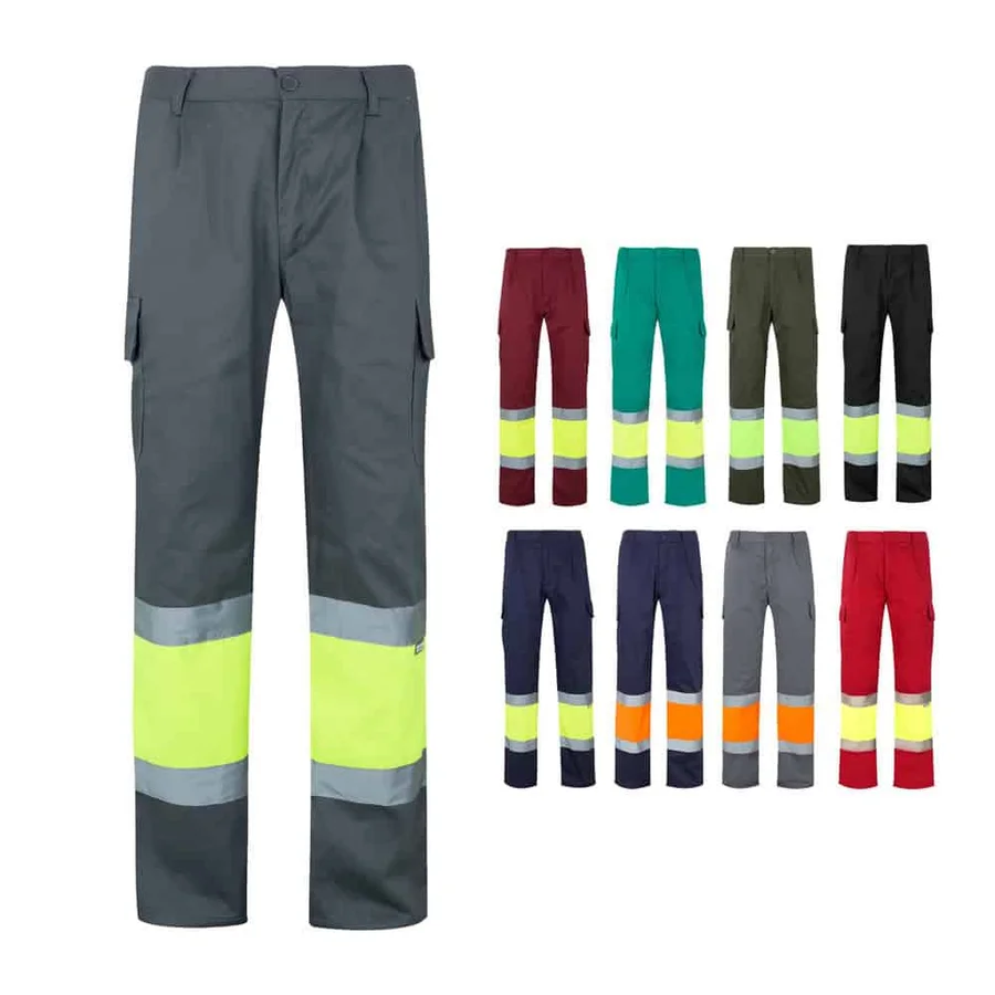 VL ATHENA. Tvåfärgade byxor i kypert (210g/m²), fodrade, flerfickor, i bomull (20%) och polyester (80%)