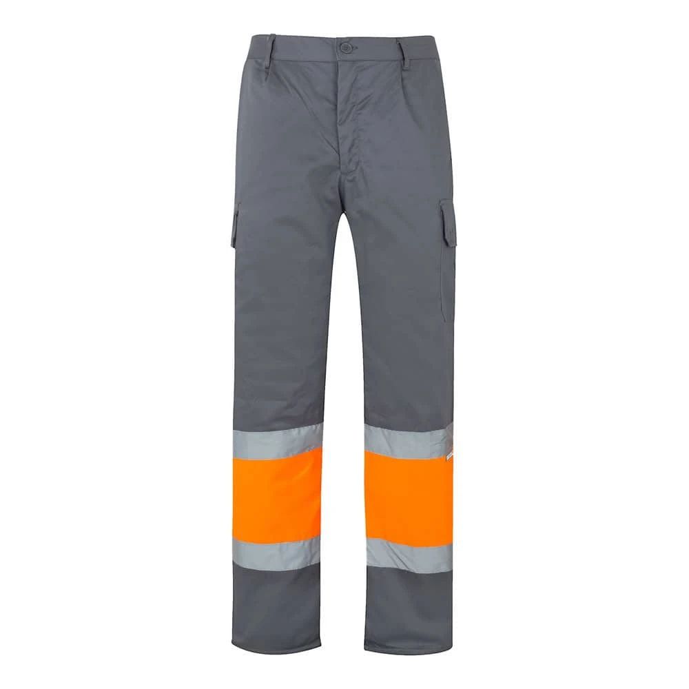 Tvåfärgade arbetsbyxor i twill med fickor, reflekterande band.