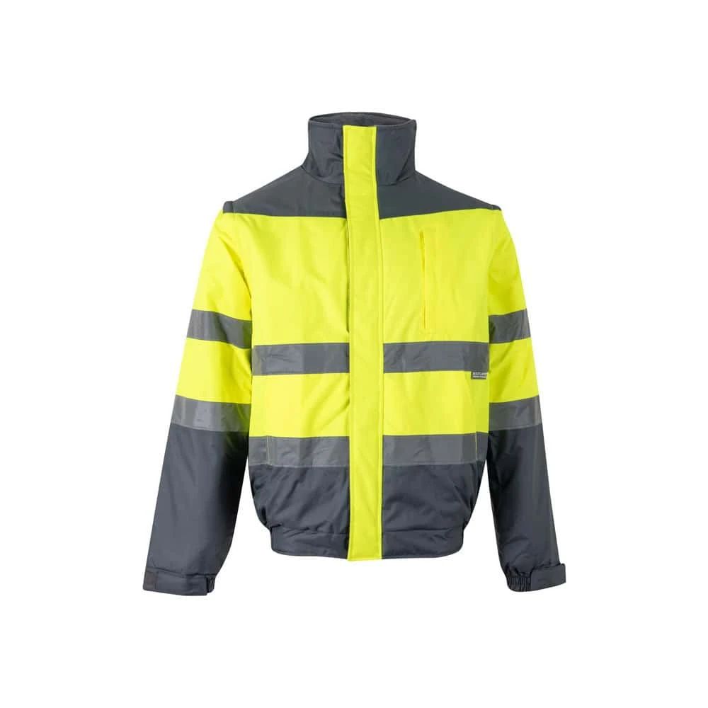 Tvåfärgad vadderad reflexjacka i polyester med PU-beläggning, hög synlighet.