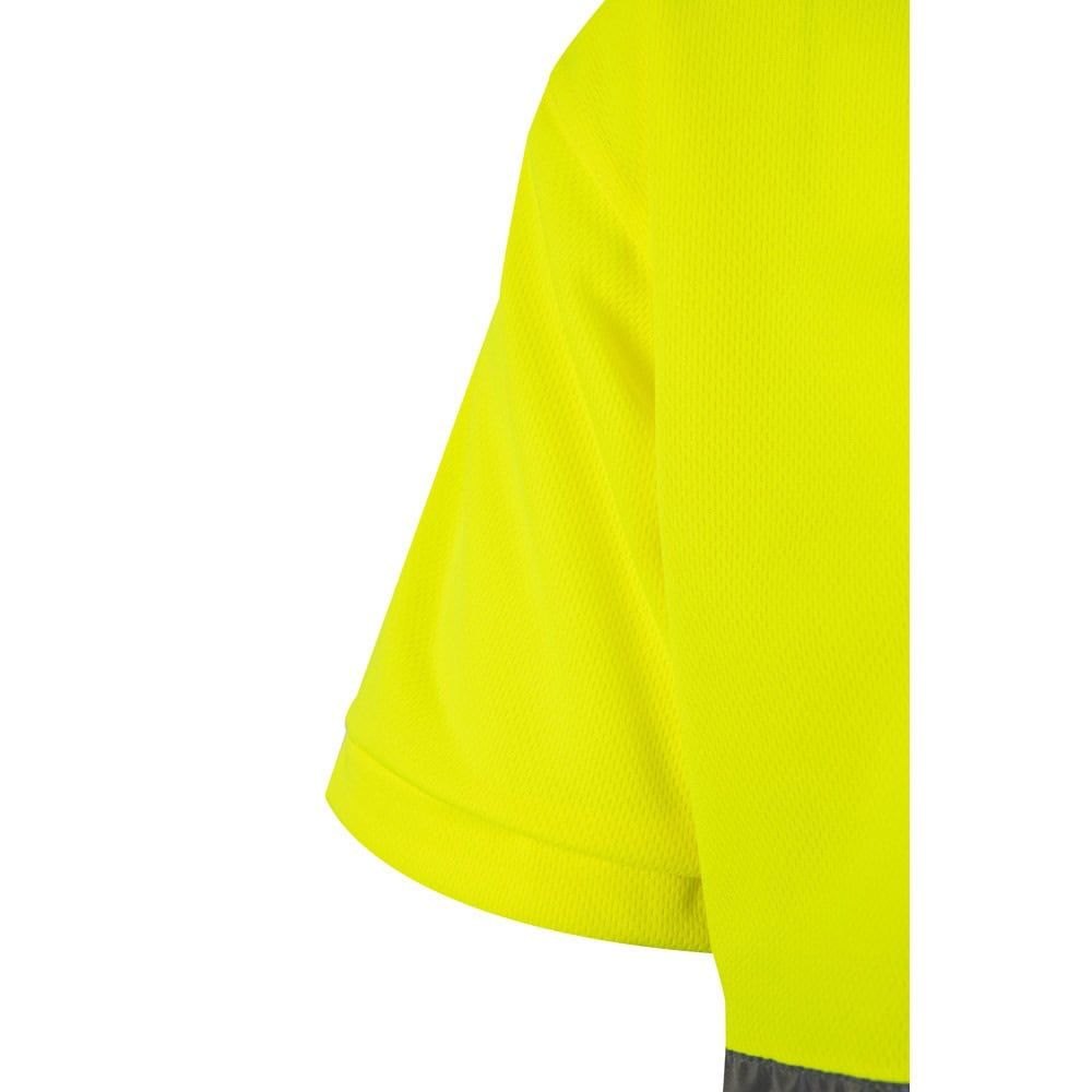 Gul pikétröja med fågelögonmönster, korta ärmar, polyester.