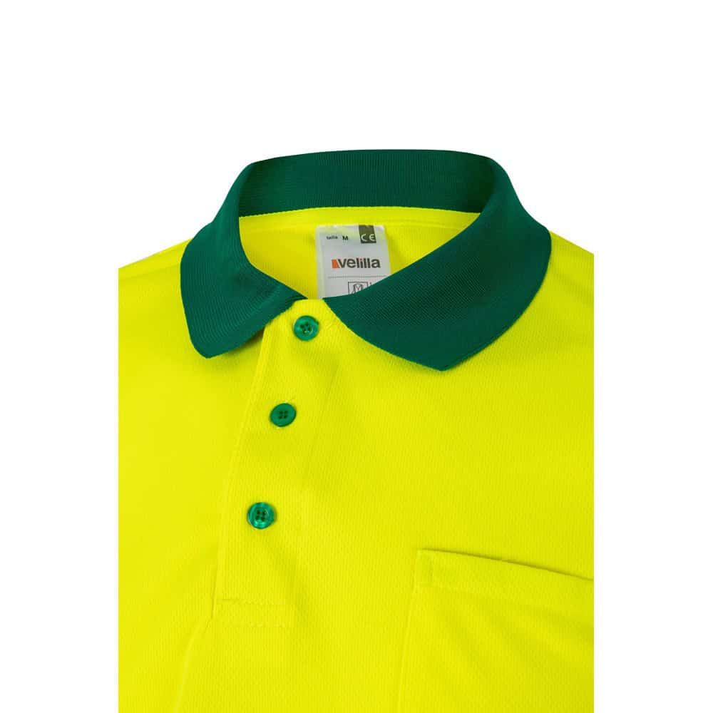 Pikétröja i polyester med fågelögonmönster, tvåfärgad design och korta ärmar för sport och fritid.