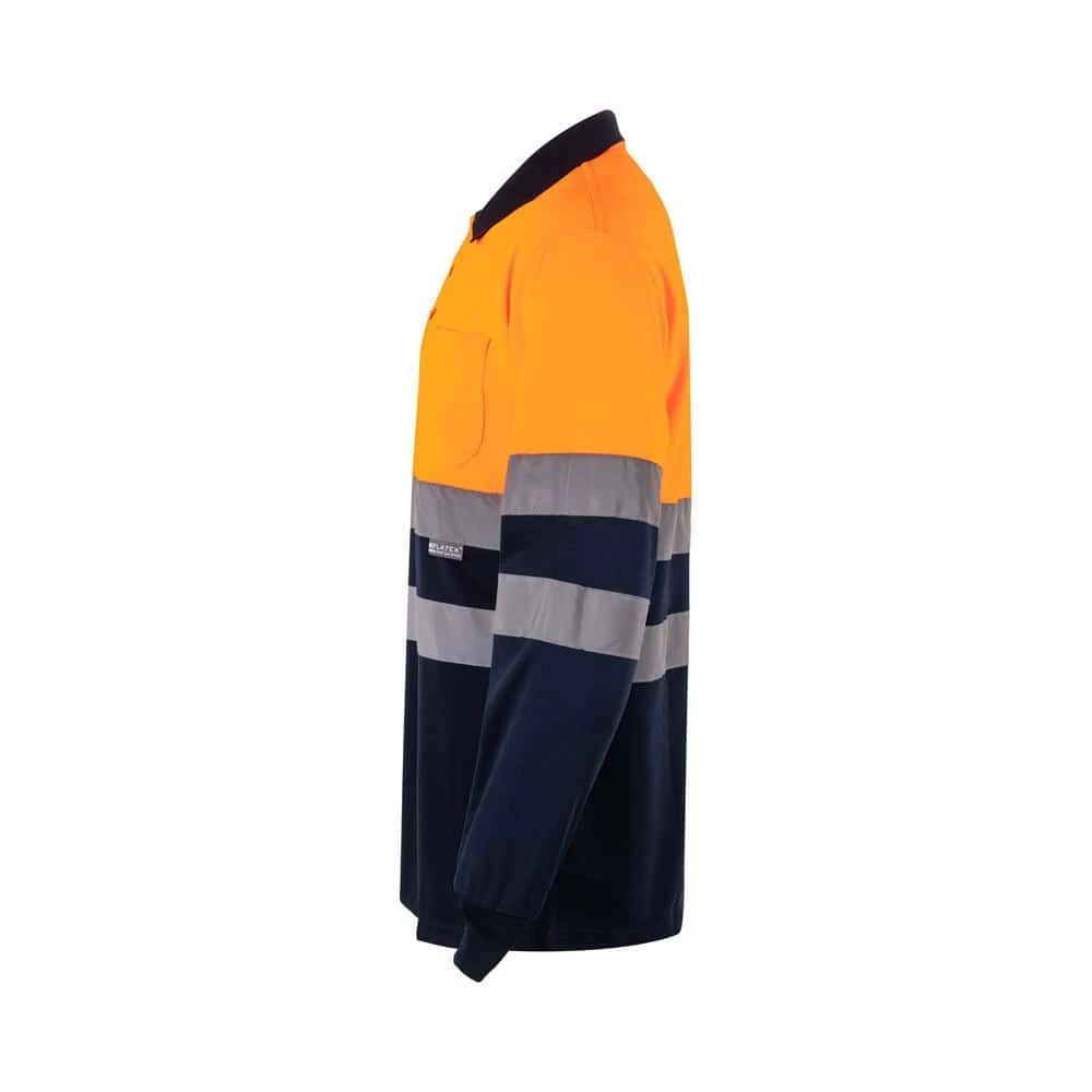 Färgglad arbetsjacka i orange, grå och navyblå med reflekterande band, långärmad.