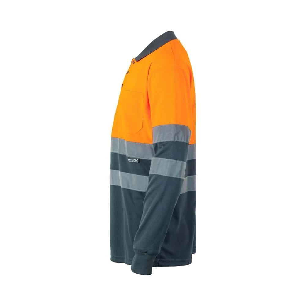 Tvåfärgad VULCAN LARGE pikétröja med fågelögon, långärmad, polyester 160g/m².