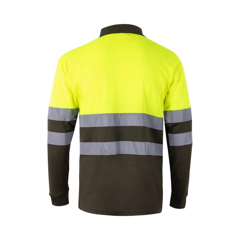 Tvåfärgad pikétröja med fågelögonmönster, hög synlighet, långärmad i polyester.