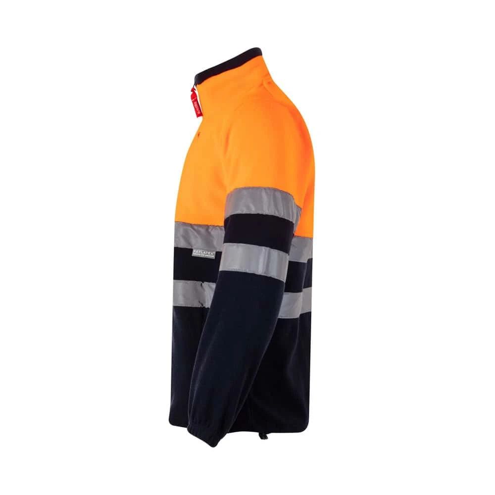Reflekterande fleecejacka i orange och svart, 280g/m², polyester.