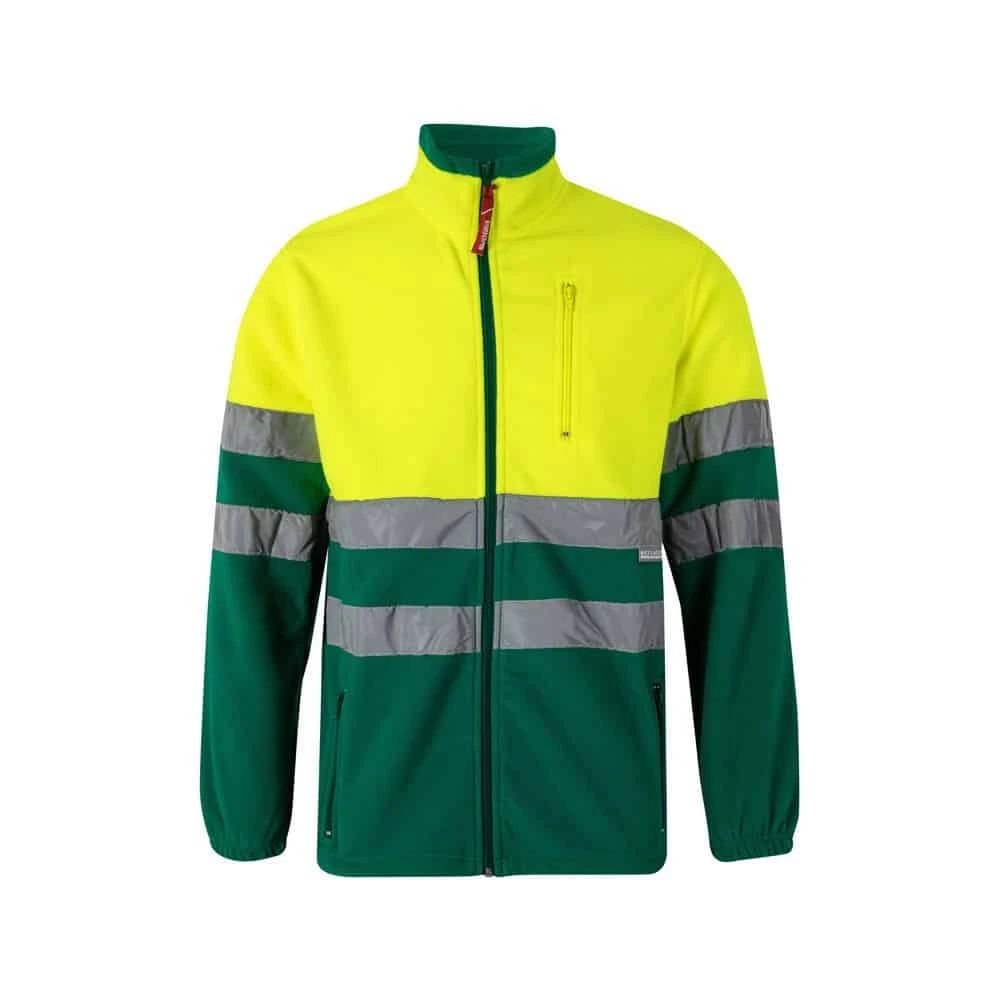 Färgglad reflexväst med fleecejacka i polyester för synlighet och komfort.