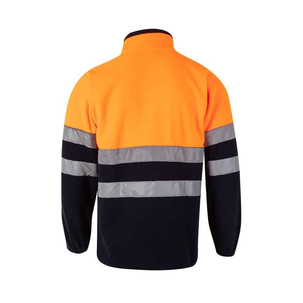 Fleecetröja med hög synlighet, orange och svart med reflekterande band.