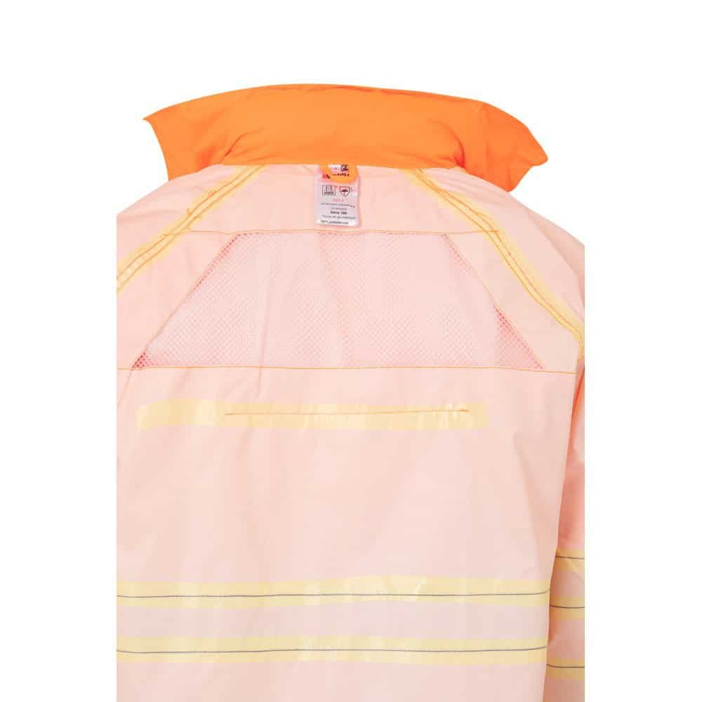 Regndräkt VL VENUS i polyester med PU-beläggning, orange och rosa färger.