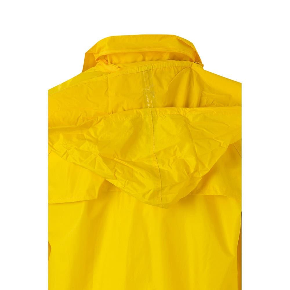 Regndräkt VL SEDNA i tvådelad polyester med PVC-beläggning, gul färg för skydd mot väder och vind.