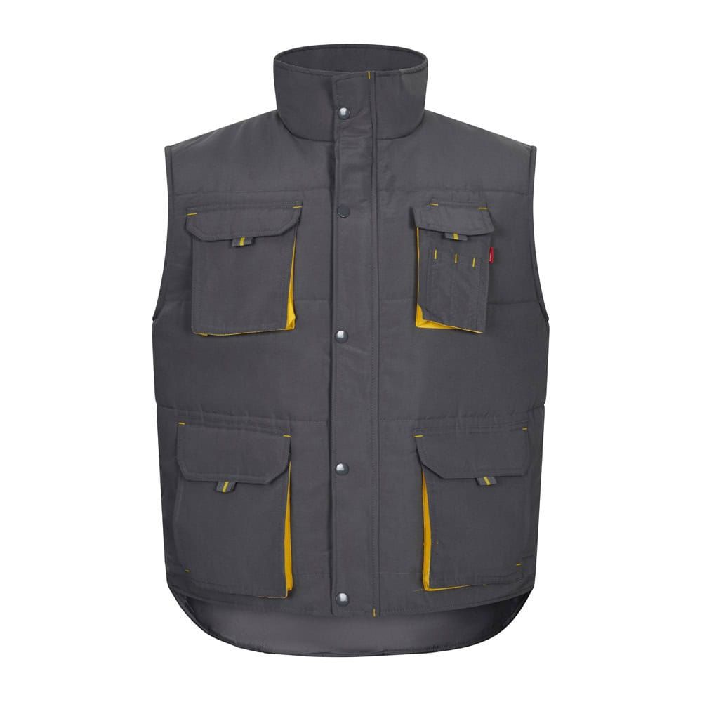 Vadderad väst i polyester med multifickor, tvåfärgad design. Perfekt för arbetsbruk och utomhusaktiv.