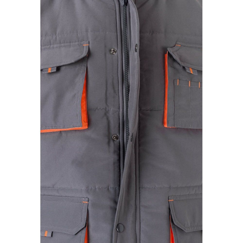 Vadderad väst i polyester med tvåfärgade detaljer och flera praktiska fickor. Perfekt för arbetskläd.