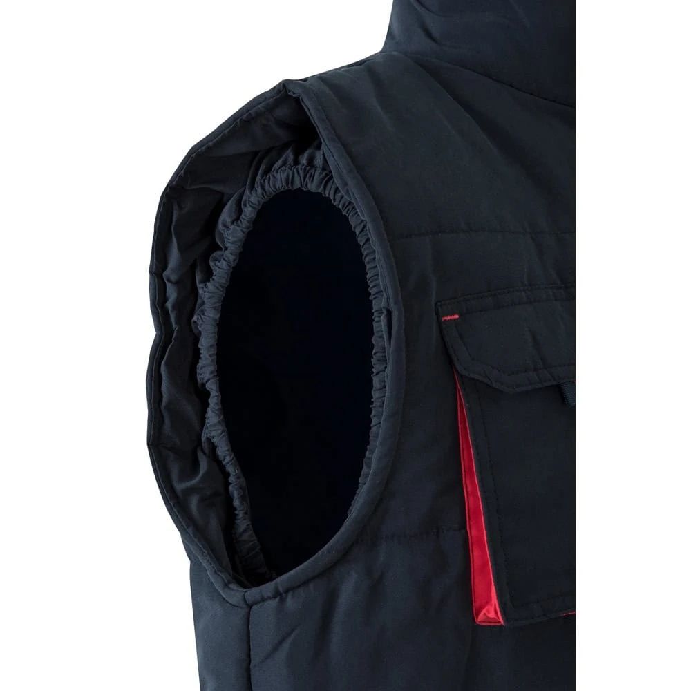 Vadderad väst i tvåfärgad design med multifickor, tillverkad av 100% polyester för hållbarhet och ko.