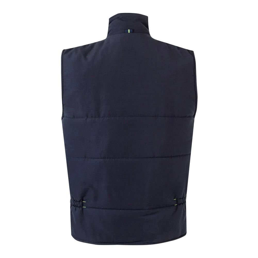 Vadderad tvåfärgad väst i polyester med multifickor, svart färg.