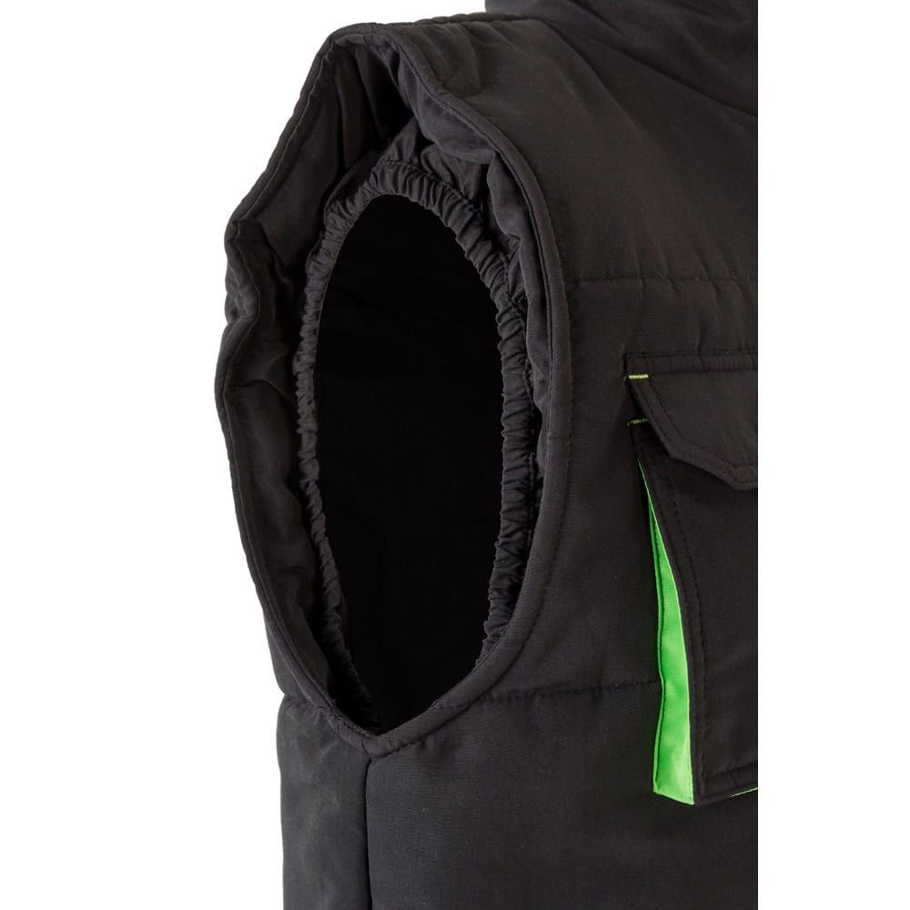 Vadderad väst i tvåfärgad design med multifickor, tillverkad av 100% polyester för hållbarhet.