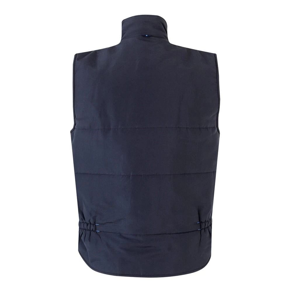Vadderad väst, tvåfärgad, multificka i polyester, perfekt för arbetskläder.