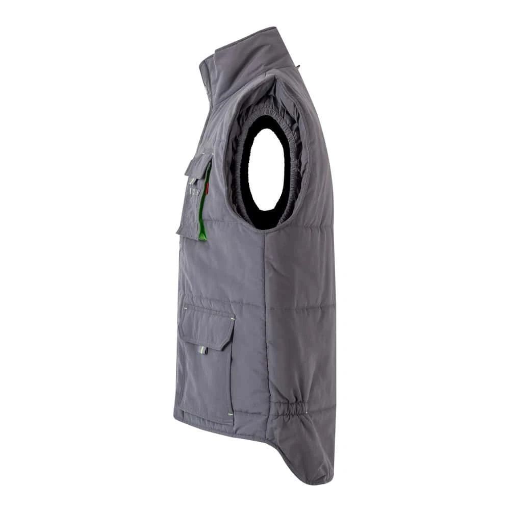 Vadderad väst i polyester med tvåfärgade detaljer och flera praktiska fickor. Perfekt för arbetskläd.