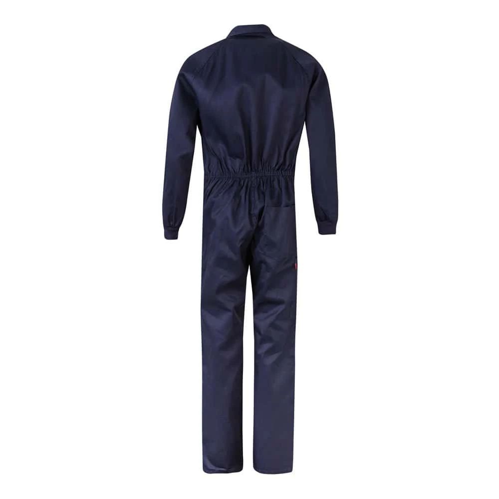 Mörkblå twill arbetsdräkt i bomull och polyester, bekväm och slitstark.