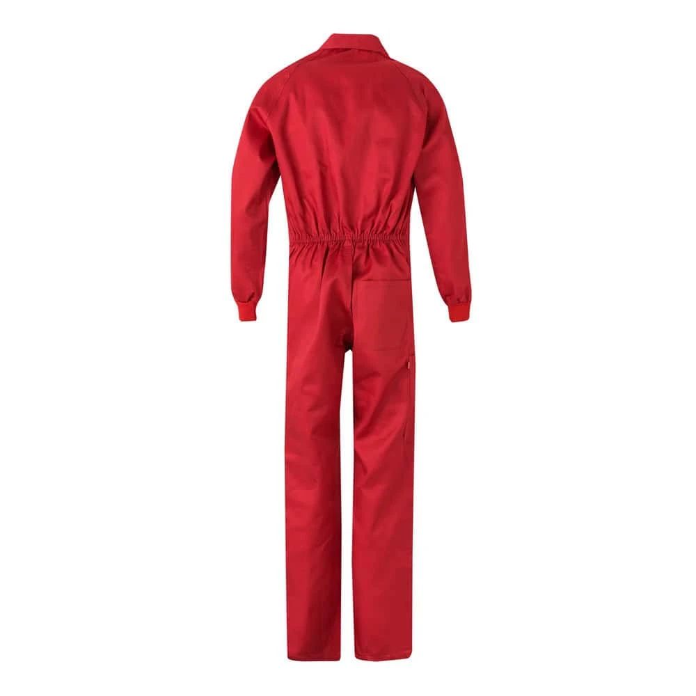 Röd twill jumpsuit i bomull och polyester, helkroppsbild.