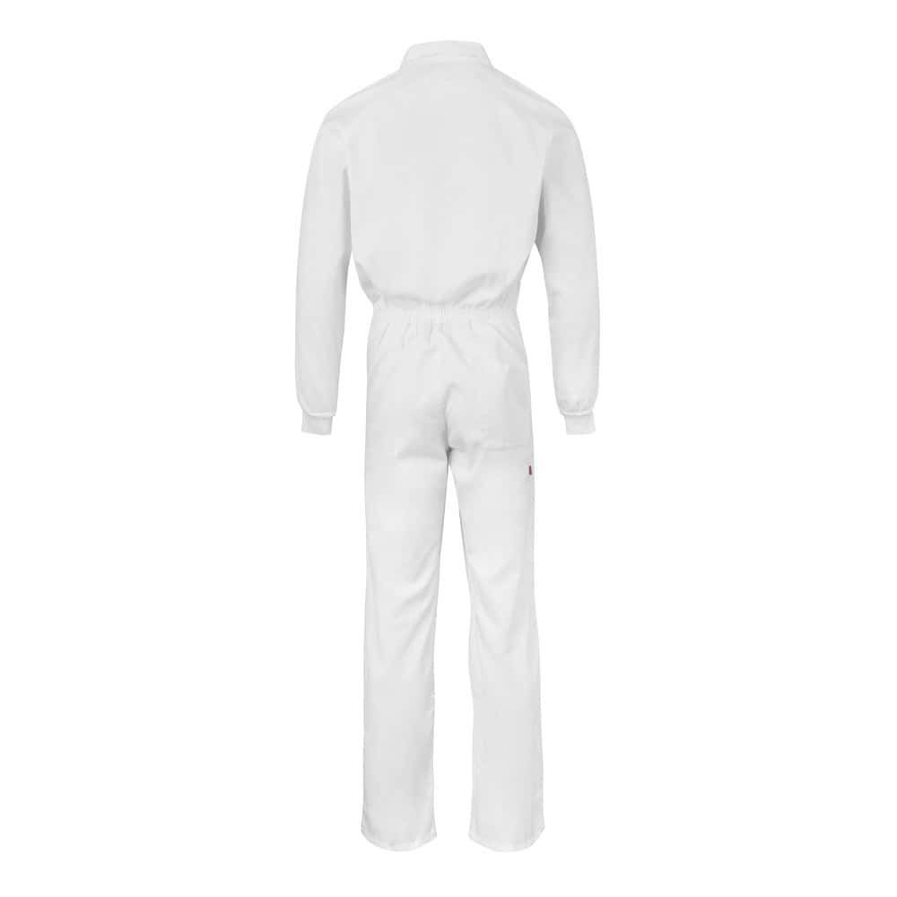 Vit twill jumpsuit i bomull och polyester, helkroppsbild.